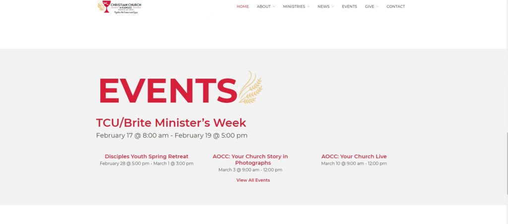 screen capture of the homepage events section