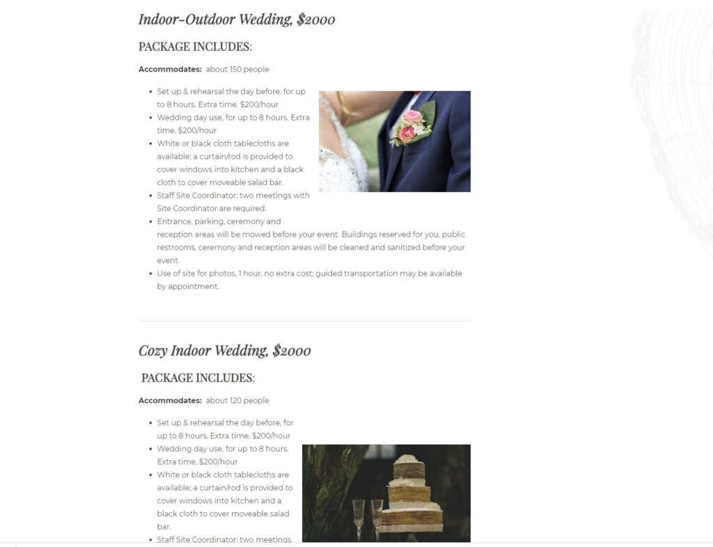Wedding packages and photos