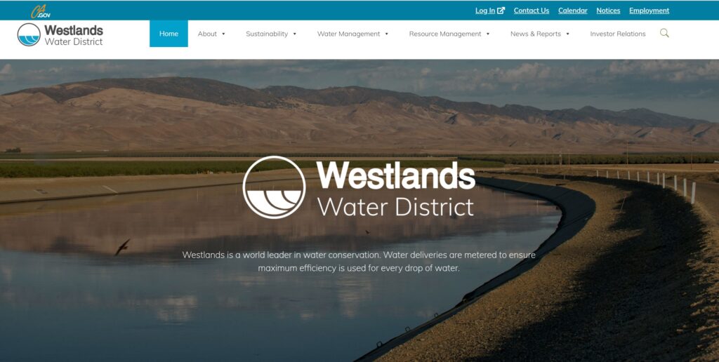 Westlands Water District homepage screen cap