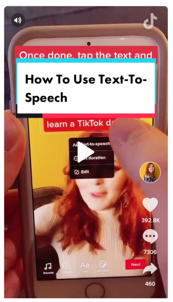 A screen cap of the TikTok voice to text interface