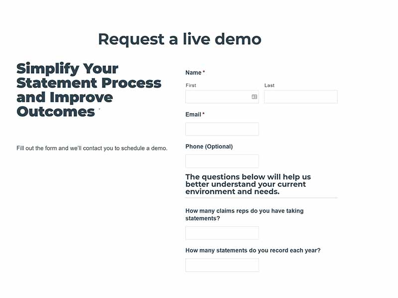 sample of a form that allows a user to see a demo once filled out
