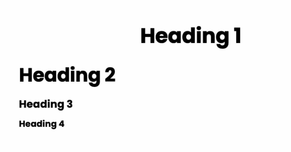 Example showing website heading 1, heading 2, heading 3 and heading 4.